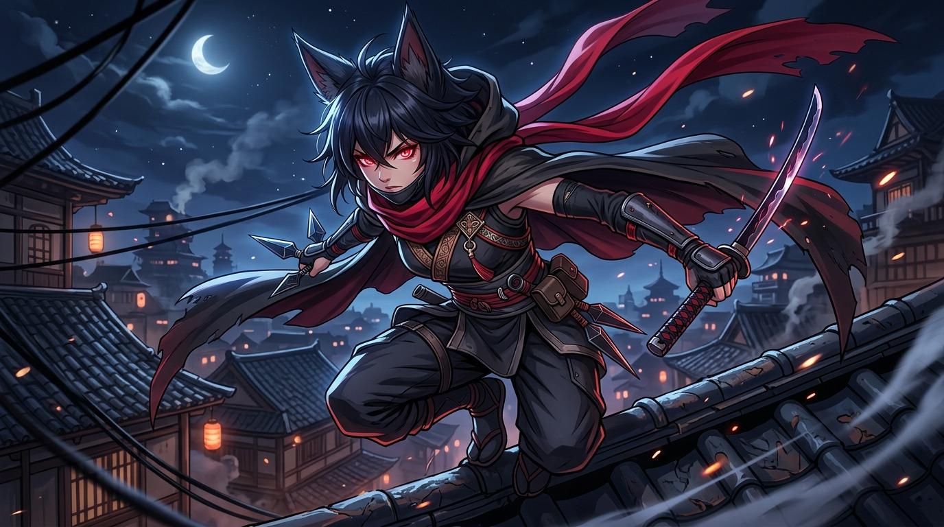 Comparison artwork featuring Moonblade the disciplined swordsman alongside Shadow Fox the cloaked rogue with kitsune ears