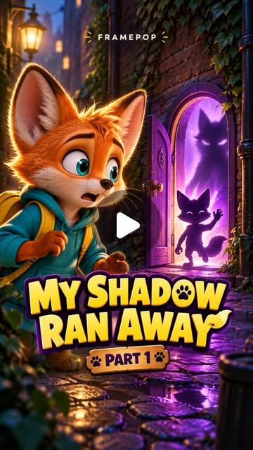 Pip watching his living shadow detach and wave in front of an ancient wooden door