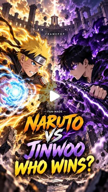 Naruto in golden chakra mode confronting Sung Jinwoo and glowing blue shadow soldiers