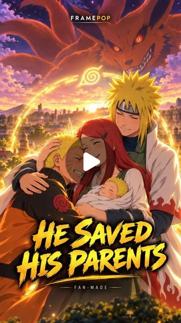 Naruto embracing Minato and Kushina in an emotional alternate timeline reunion