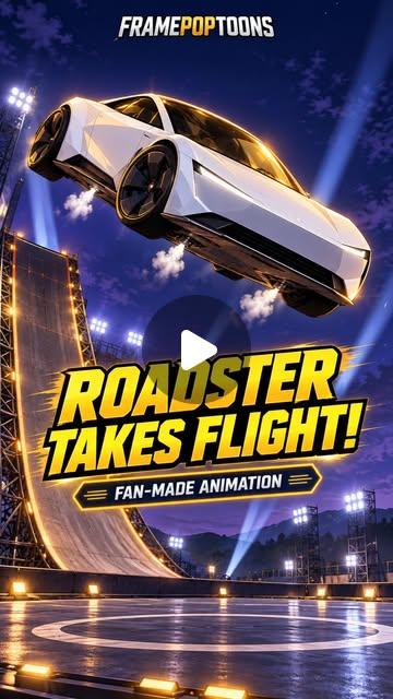 Futuristic red sports car executing an aerial stunt jump against an anime sky